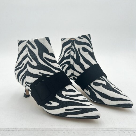 XYD Zebra Low Heel Ankle Boots Pointed Toe Side Zip Buckle Strap Event Shoes - Picture 4 of 8